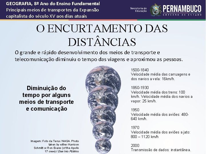 GEOGRAFIA, 8º Ano do Ensino Fundamental Principais meios de transportes da Expansão capitalista do