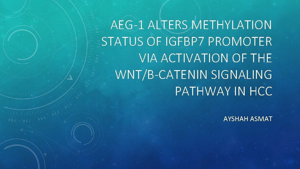 AEG-1 ALTERS METHYLATION STATUS OF IGFBP 7 PROMOTER VIA ACTIVATION OF THE WNT/Β-CATENIN SIGNALING