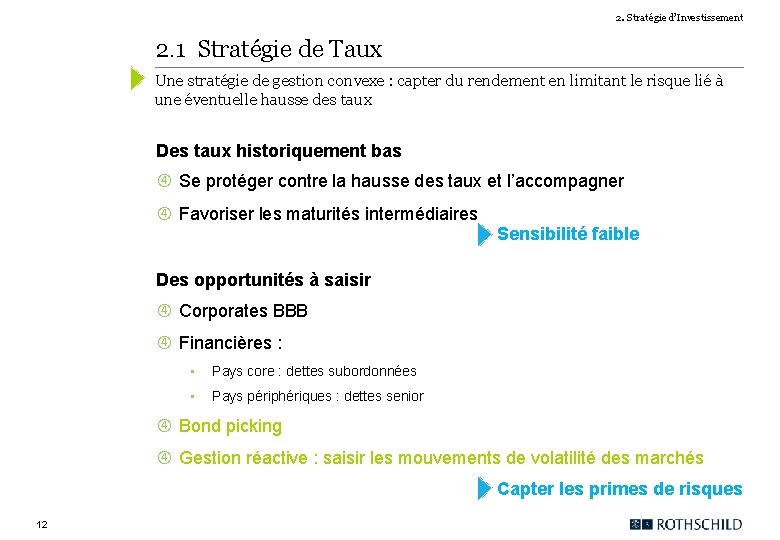 2. Stratégie d’Investissement 2. 1 Stratégie de Taux Une stratégie de gestion convexe :