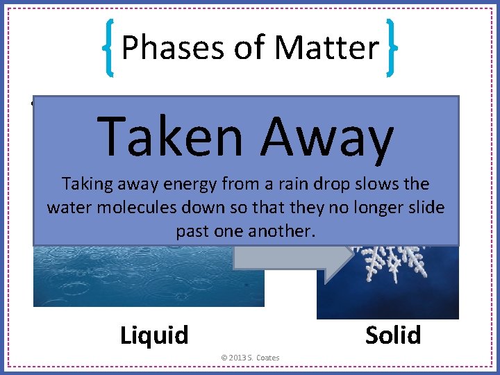 Phases of Matter • Is ENERGY being ADDED or TAKEN AWAY in this phase