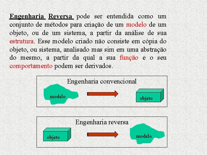 Engenharia Reversa pode ser entendida como um conjunto de métodos para criação de um