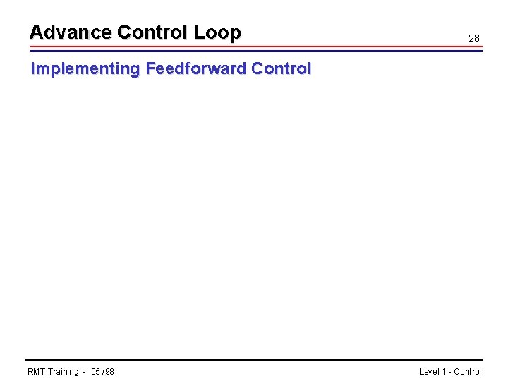 Advance Control Loop 28 Implementing Feedforward Control RMT Training - 05 /98 Level 1