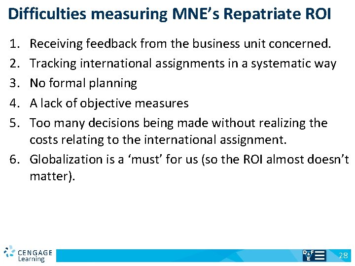 Difficulties measuring MNE’s Repatriate ROI 1. 2. 3. 4. 5. Receiving feedback from the
