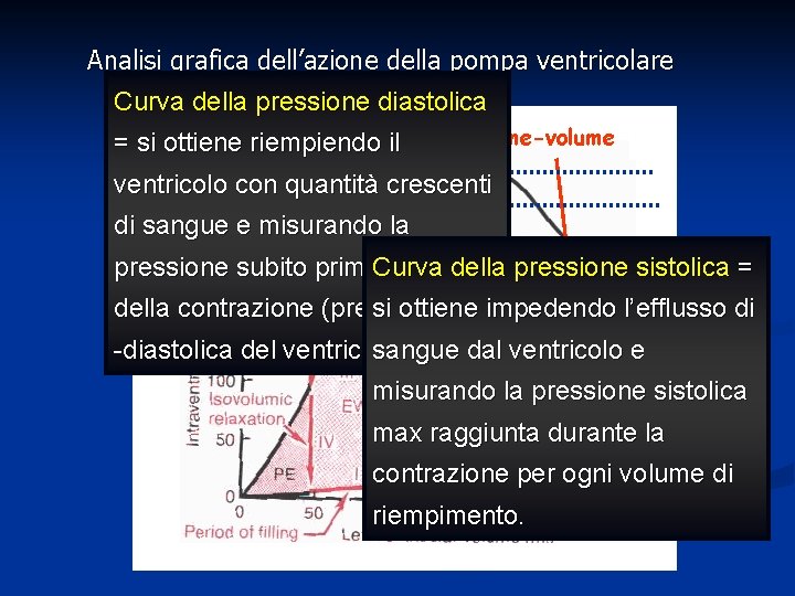 Analisi grafica dell’azione della pompa ventricolare Curva della pressione diastolica Curve = si ottiene