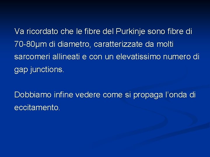 Va ricordato che le fibre del Purkinje sono fibre di 70 -80μm di diametro,
