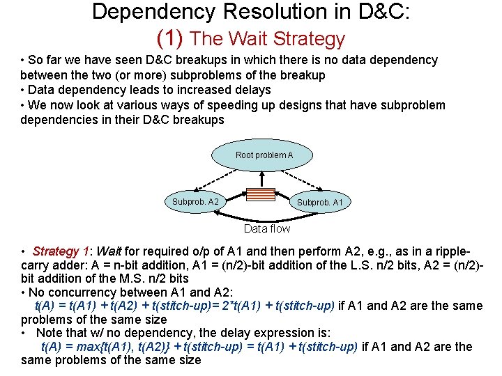 Dependency Resolution in D&C: (1) The Wait Strategy • So far we have seen