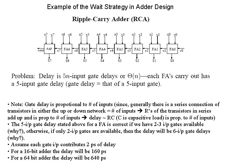 Example of the Wait Strategy in Adder Design FA 7 • Note: Gate delay