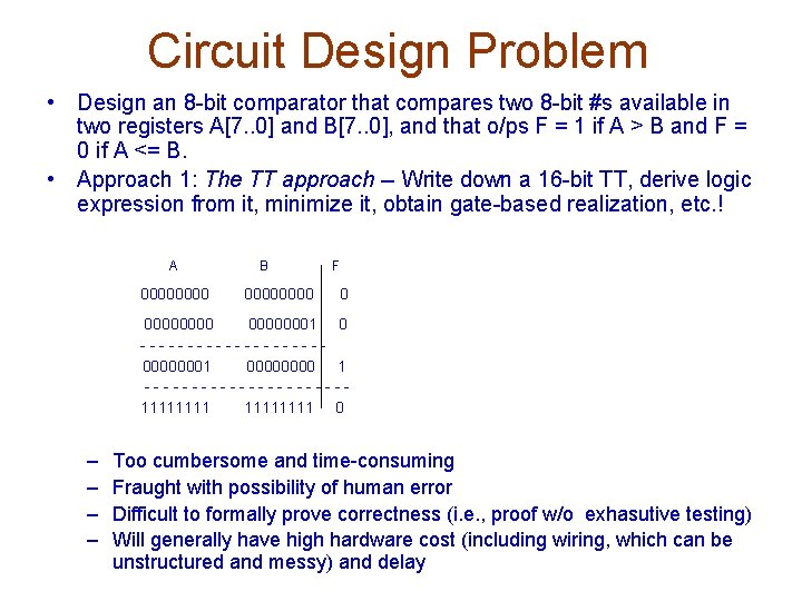 Circuit Design Problem • Design an 8 -bit comparator that compares two 8 -bit