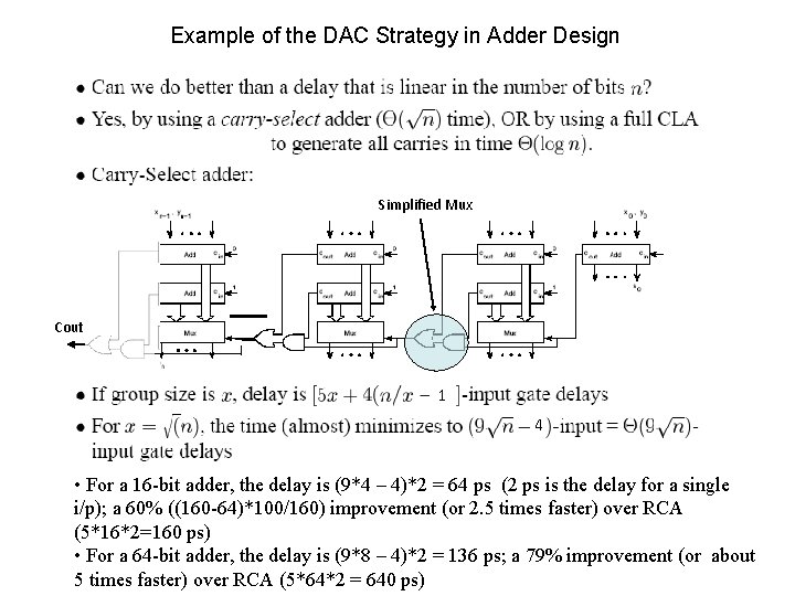 Example of the DAC Strategy in Adder Design Simplified Mux Cout 1 4 •