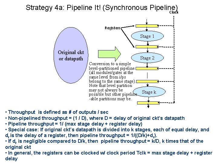 Strategy 4 a: Pipeline It! (Synchronous Pipeline) Clock Registers Stage 1 Original ckt or