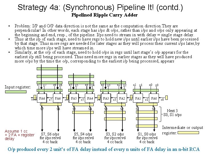 Strategy 4 a: (Synchronous) Pipeline It! (contd. ) Pipelined Ripple Carry Adder • •