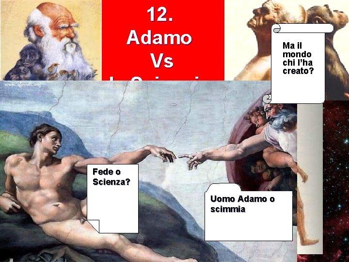 12. Adamo Vs la Scimmia Fede o Scienza? Uomo Adamo o scimmia Ma il