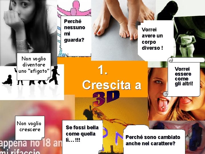 Perché nessuno mi guarda? Non voglio diventare uno “sfigato” Non voglio crescere Vorrei avere