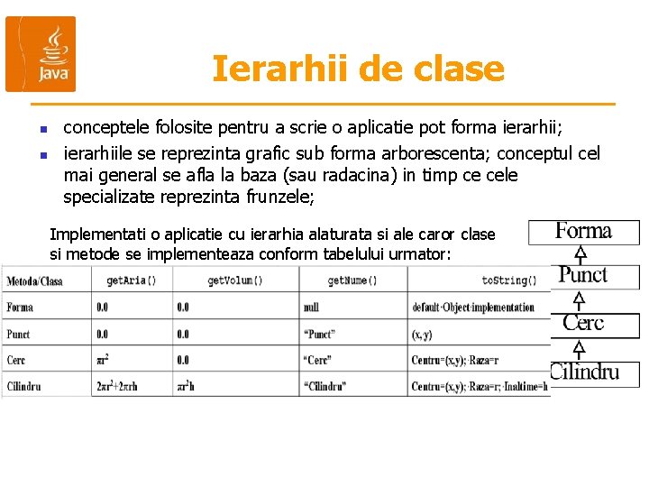 Ierarhii de clase n n conceptele folosite pentru a scrie o aplicatie pot forma Ierarhii de clase n n conceptele folosite pentru a scrie o aplicatie pot forma