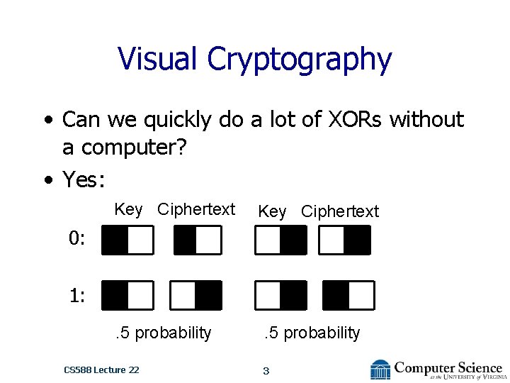 Visual Cryptography • Can we quickly do a lot of XORs without a computer?