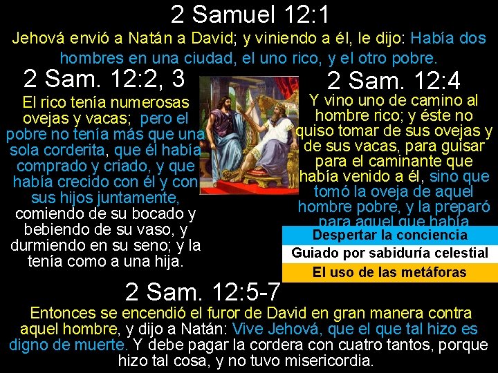 2 Samuel 12: 1 Jehová envió a Natán a David; y viniendo a él,