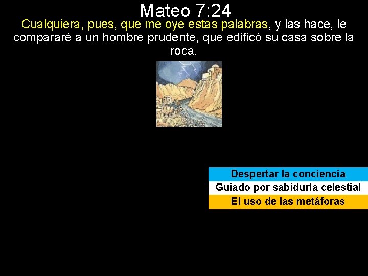 Mateo 7: 24 Cualquiera, pues, que me oye estas palabras, y las hace, le