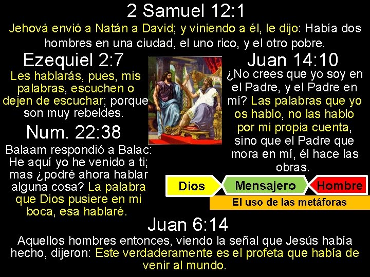 2 Samuel 12: 1 Jehová envió a Natán a David; y viniendo a él,