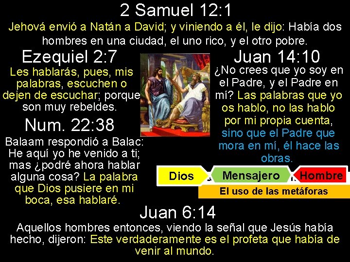 2 Samuel 12: 1 Jehová envió a Natán a David; y viniendo a él,