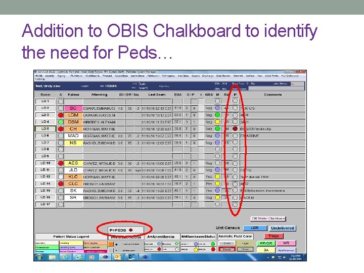 Addition to OBIS Chalkboard to identify the need for Peds… 