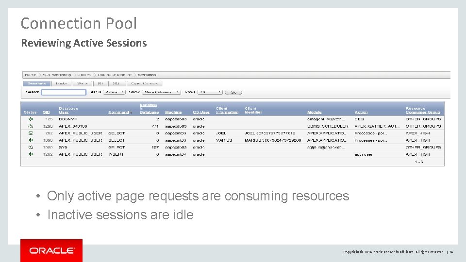 Connection Pool Reviewing Active Sessions • Only active page requests are consuming resources • Connection Pool Reviewing Active Sessions • Only active page requests are consuming resources •