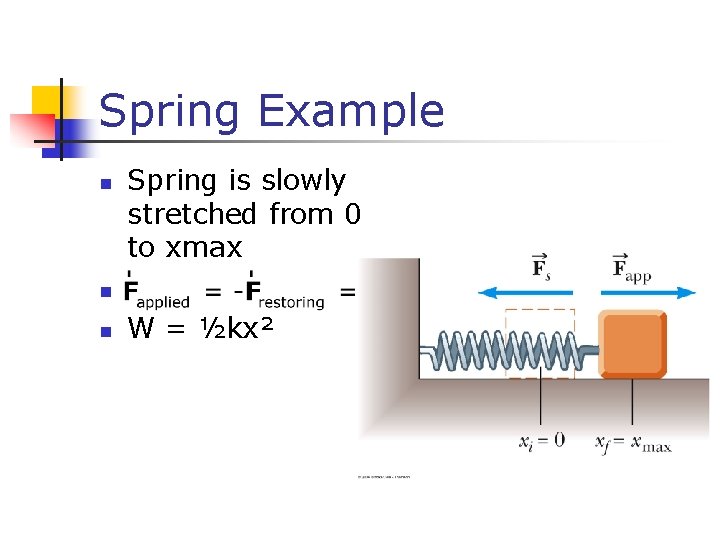 Spring Example n Spring is slowly stretched from 0 to xmax n n W