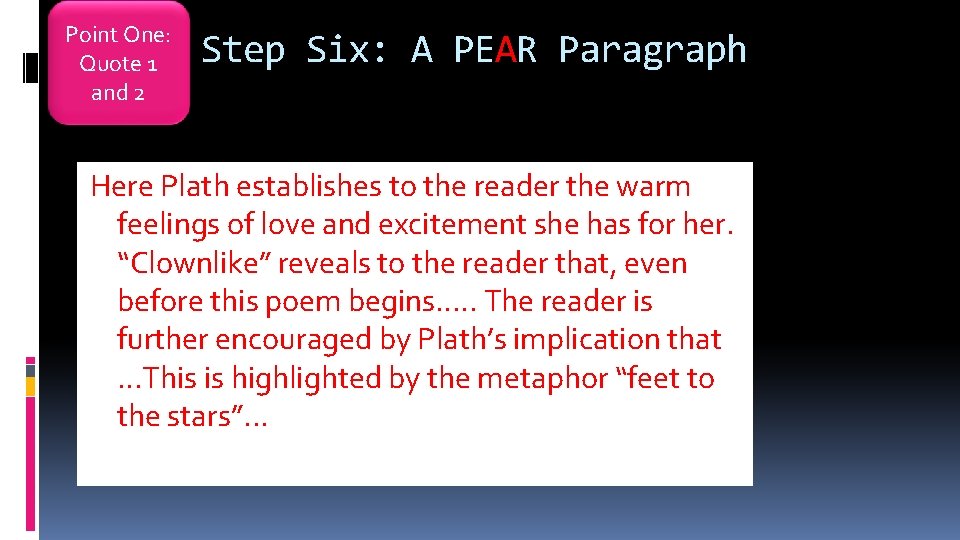 Point One: Quote 1 and 2 Step Six: A PEAR Paragraph Here Plath establishes