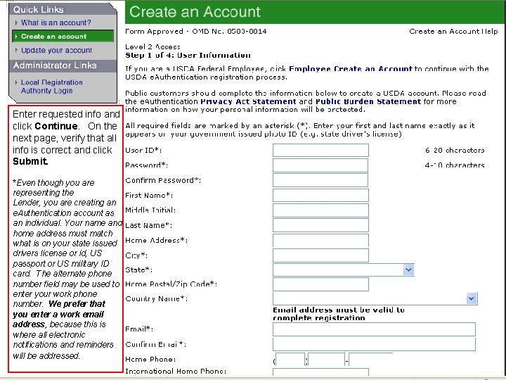 Enter requested info and click Continue. On the next page, verify that all info