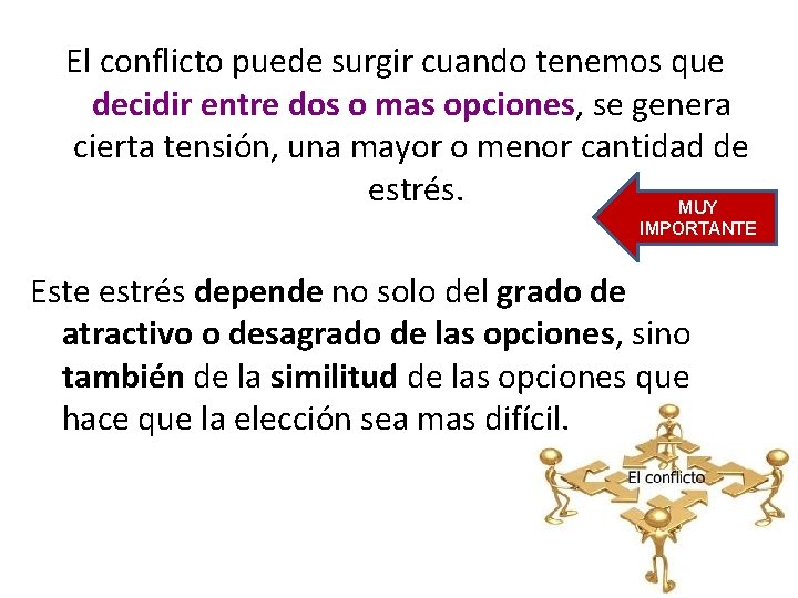 El conflicto puede surgir cuando tenemos que decidir entre dos o mas opciones, se