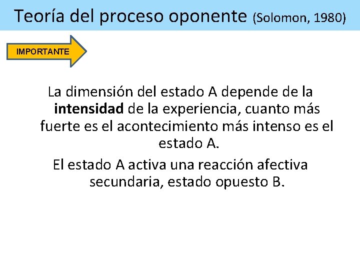 Teoría del proceso oponente (Solomon, 1980) IMPORTANTE La dimensión del estado A depende de
