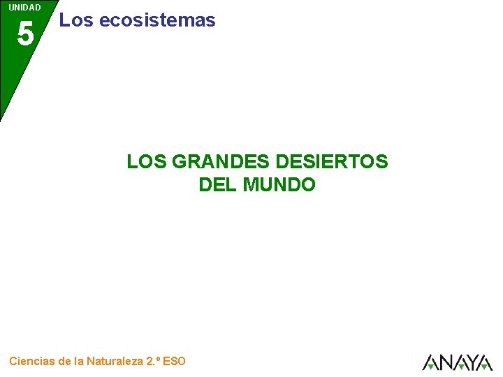 UNIDAD 5 Los ecosistemas LOS GRANDES DESIERTOS DEL MUNDO Ciencias de la Naturaleza 2.