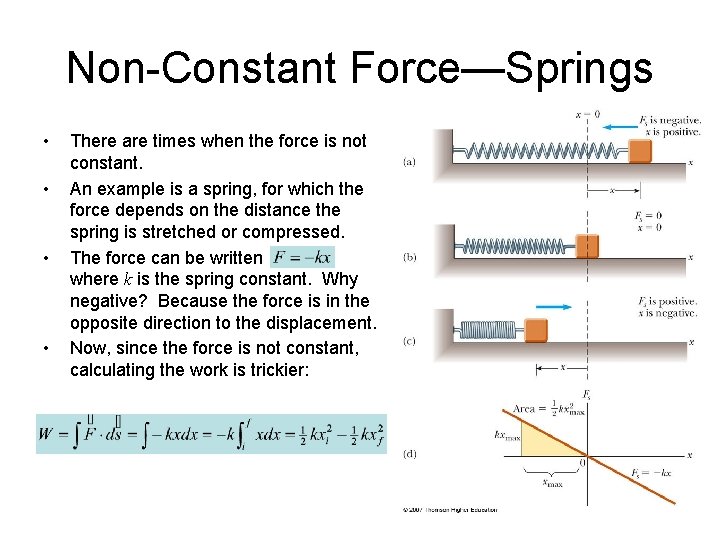 Non-Constant Force—Springs • • • There are times when the force is not constant.