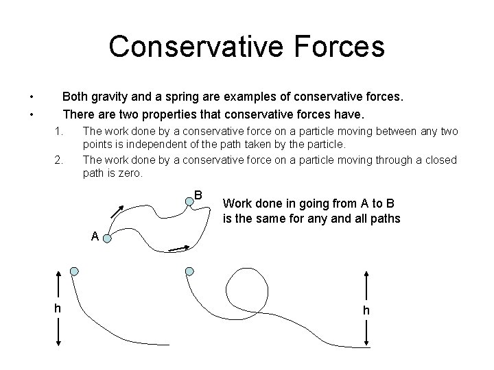 Conservative Forces • • Both gravity and a spring are examples of conservative forces.