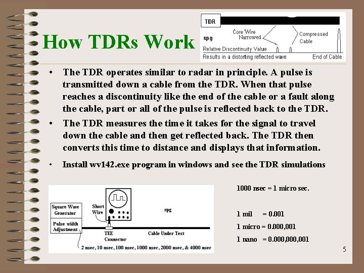 How TDRs Work • The TDR operates similar to radar in principle. A pulse