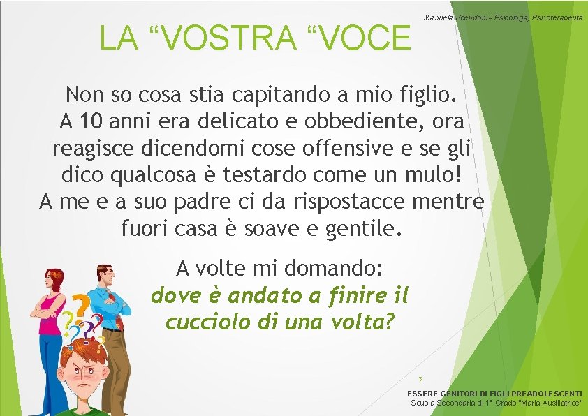Manuela Scendoni - Psicologa, Psicoterapeuta LA “VOSTRA “VOCE Non so cosa stia capitando a