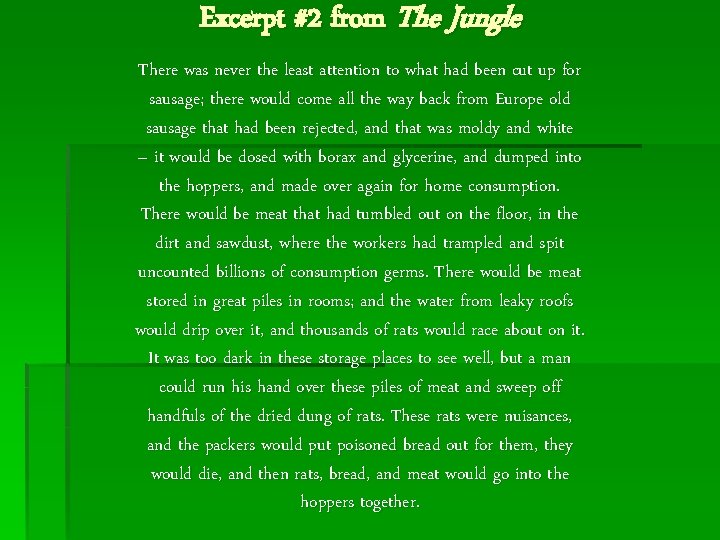 Excerpt #2 from The Jungle There was never the least attention to what had
