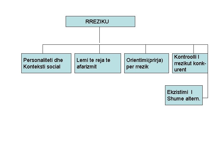 RREZIKU Personaliteti dhe Konteksti social Lemi te reja te afarizmit Orientimi(prirja) per rrezik Kontroolli