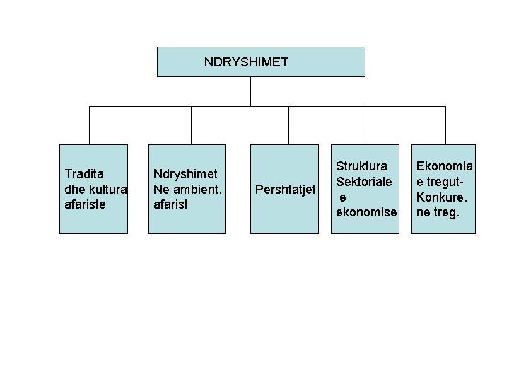 NDRYSHIMET Tradita dhe kultura afariste Ndryshimet Ne ambient. afarist Pershtatjet Struktura Sektoriale e ekonomise