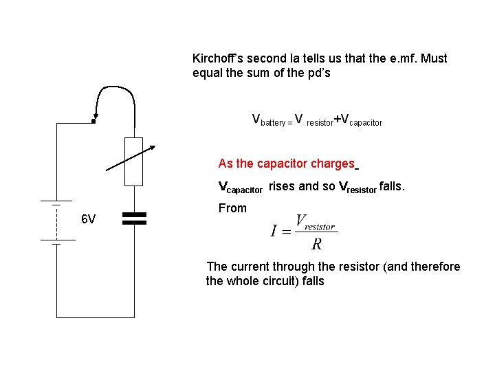Kirchoff’s second la tells us that the e. mf. Must equal the sum of Kirchoff’s second la tells us that the e. mf. Must equal the sum of