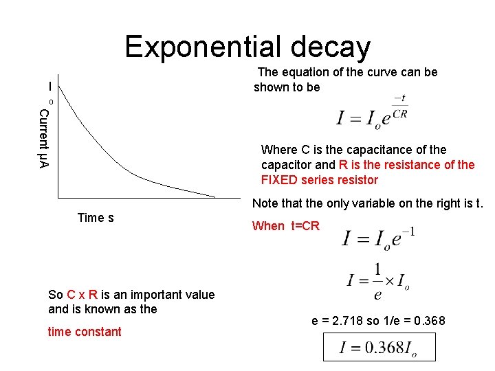 Exponential decay The equation of the curve can be shown to be I o