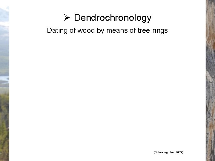 Ø Dendrochronology Dating of wood by means of tree-rings (Schweingruber 1989) 