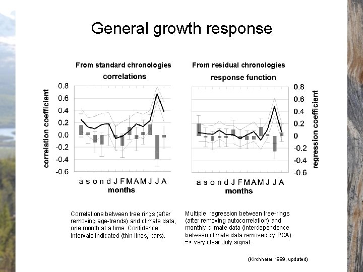 General growth response From standard chronologies From residual chronologies Correlations between tree rings (after