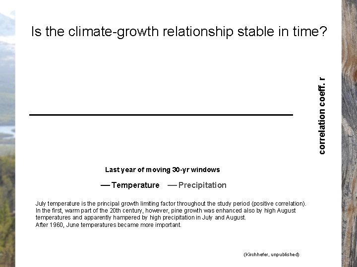 correlation coeff. r Is the climate-growth relationship stable in time? Last year of moving