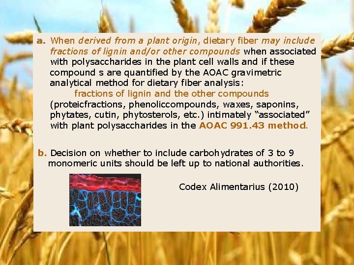 a. When derived from a plant origin, dietary fiber may include fractions of lignin