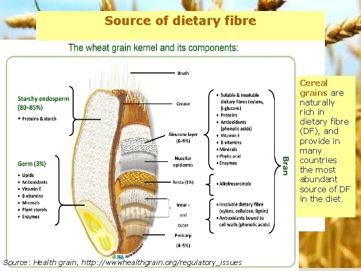 Source of dietary fibre Cereal grains are naturally rich in dietary fibre (DF), and