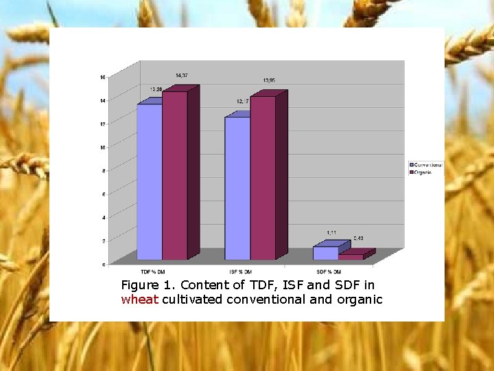 Figure 1. Content of TDF, ISF and SDF in wheat cultivated conventional and organic