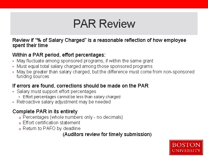 PAR Review if “% of Salary Charged” is a reasonable reflection of how employee