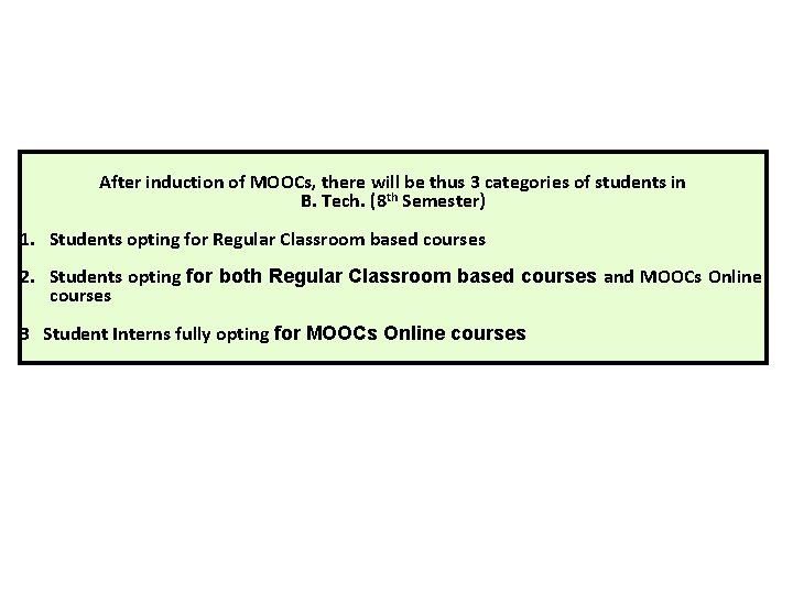 After induction of MOOCs, there will be thus 3 categories of students in B.