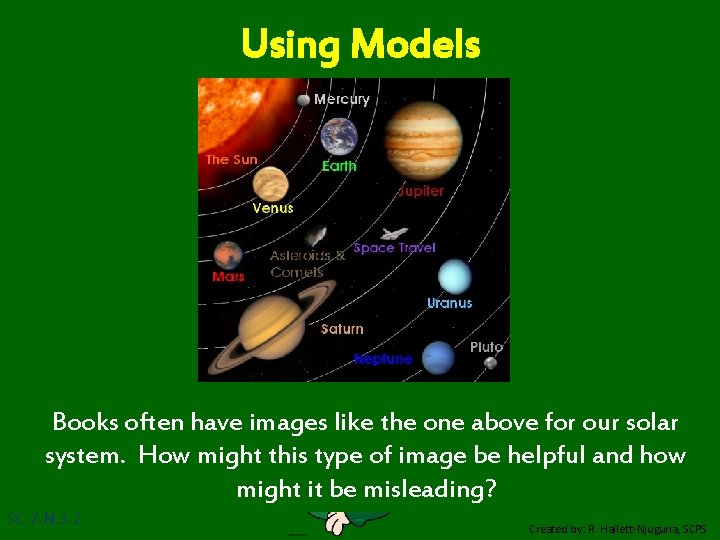 Using Models Books often have images like the one above for our solar system.