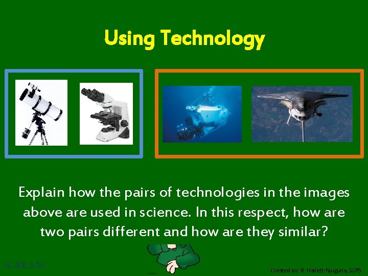 Using Technology Explain how the pairs of technologies in the images above are used